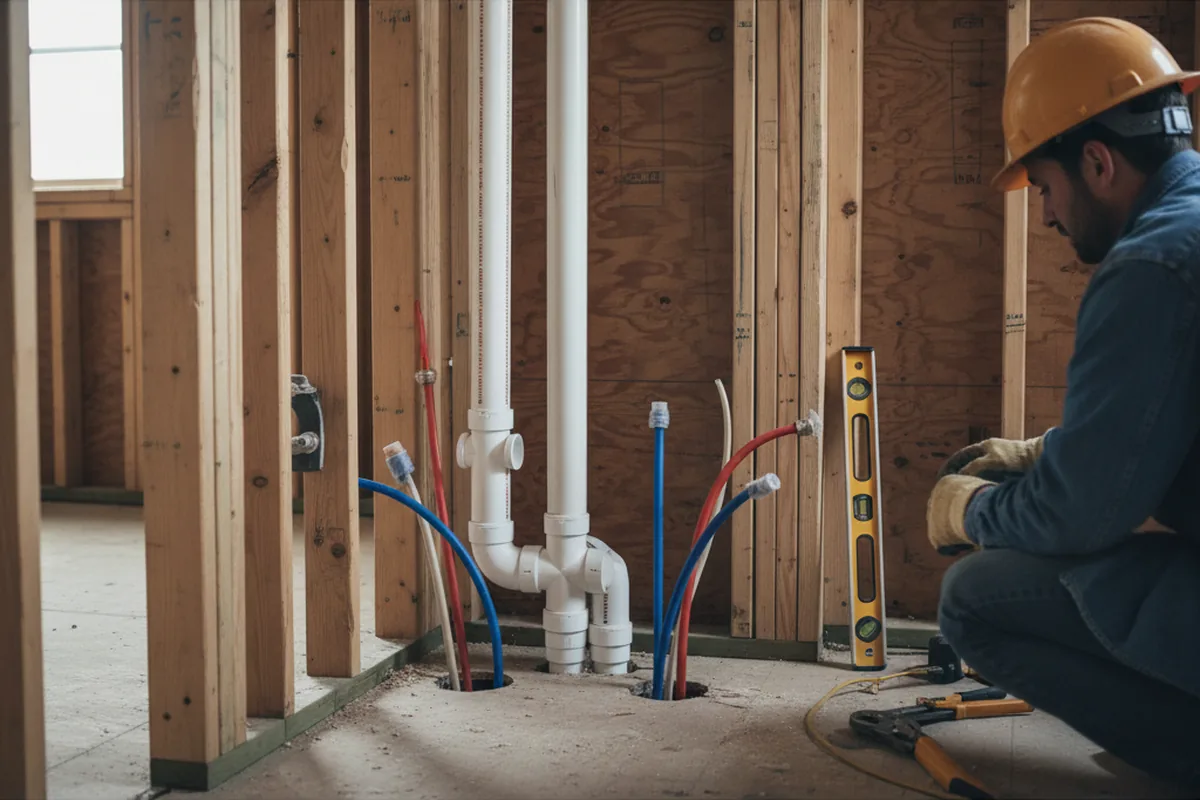 Drain and supply rough-in during Sump Pump Repair in Spruce Pine